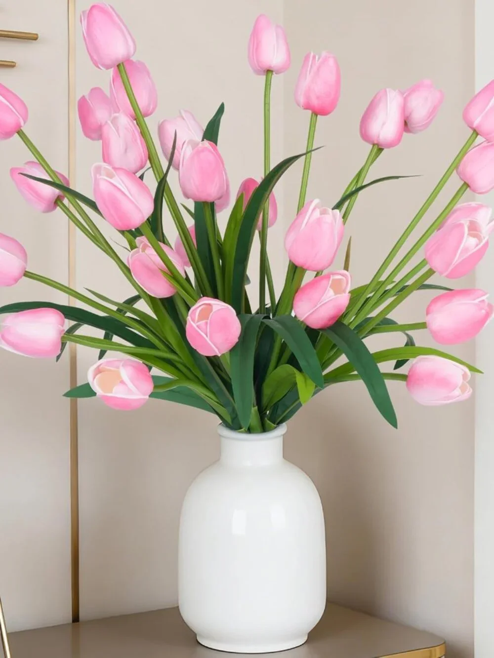 Homsunny 30-Pack Artificial Pink Tulip Flowers 18.9